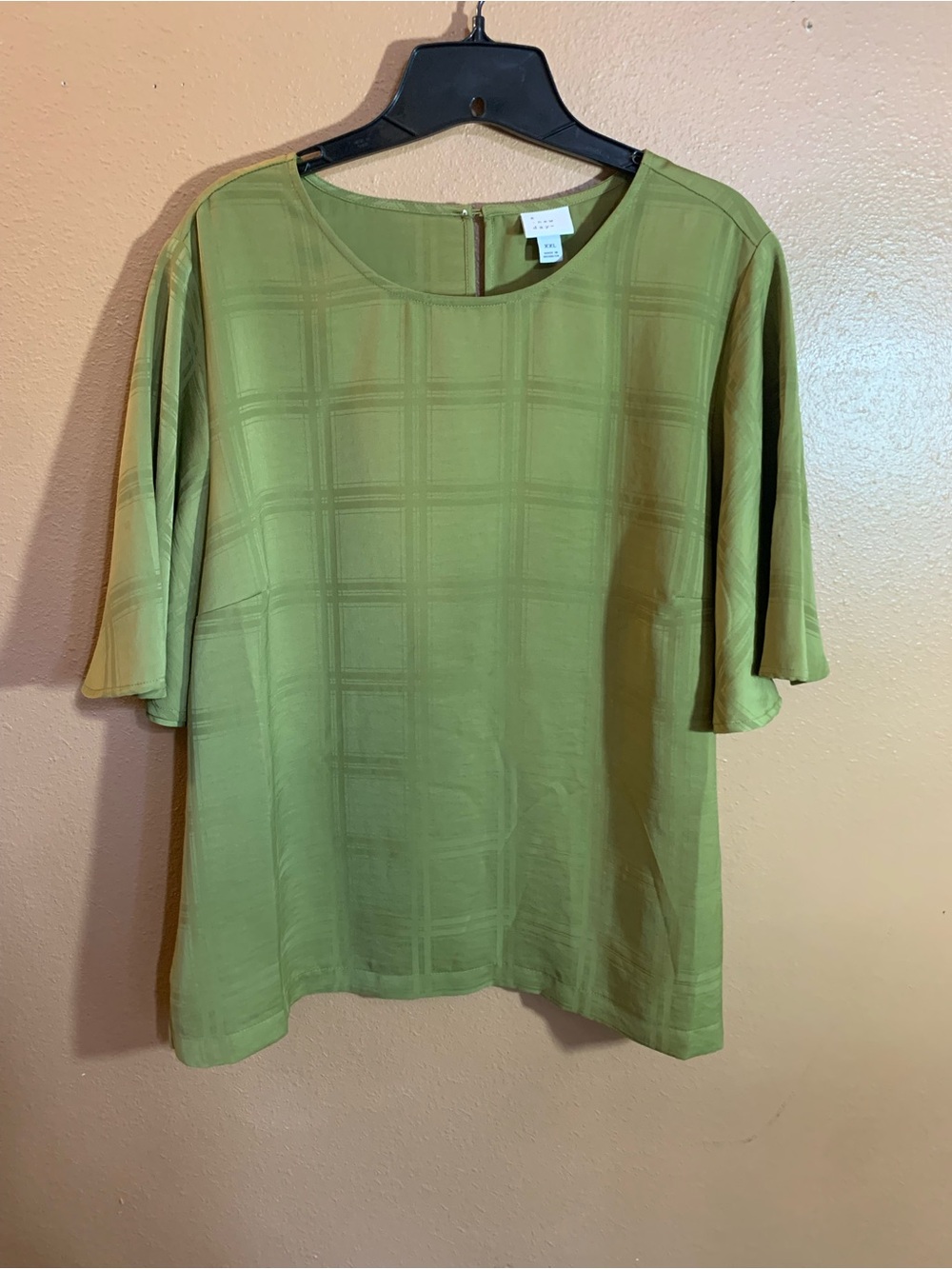 A New Day Olive Green Short Sleeve Blouse - XXL